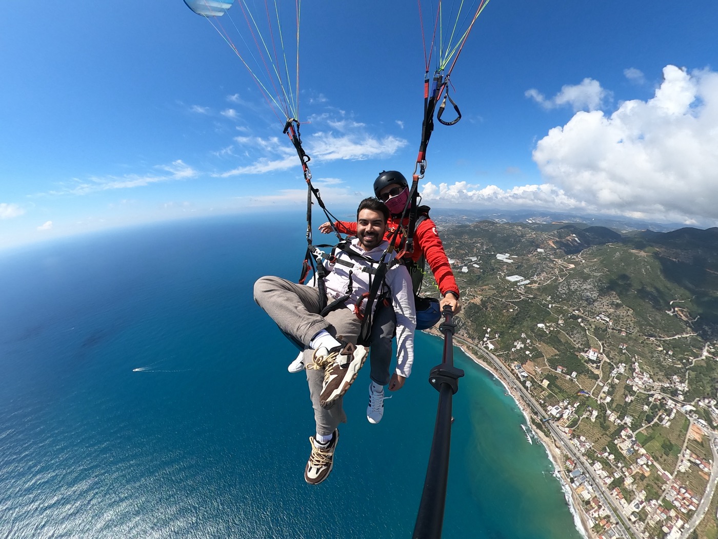 Second paraglider view over the Turkish coast